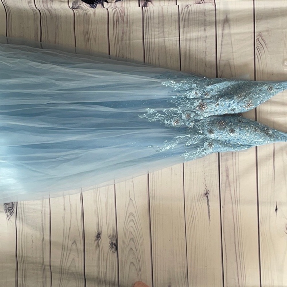 baby blue floor length dress